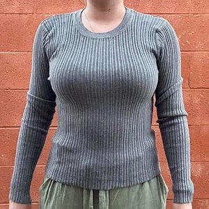 Gray Long Sleeved Ribbed Top
